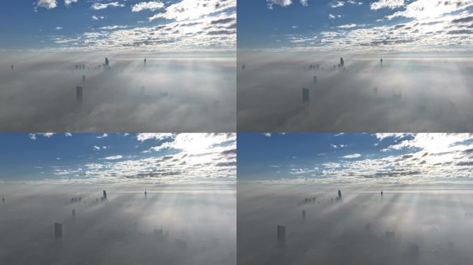 广州日出丁达尔光延时4K航拍