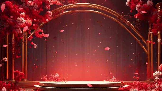 红金色欧式殿堂背景舞台大屏婚礼光影循环