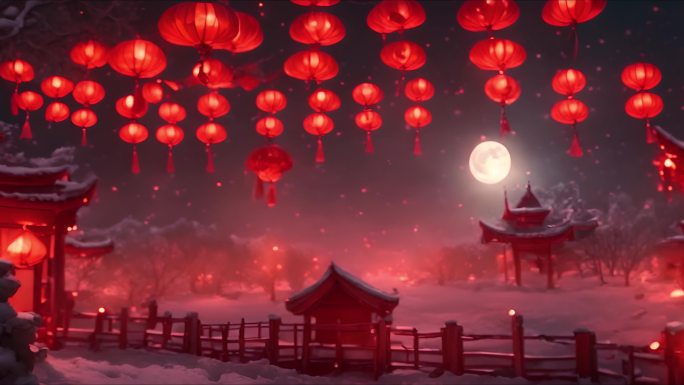 红色灯笼中式建筑汉唐宋过年庆祝集会