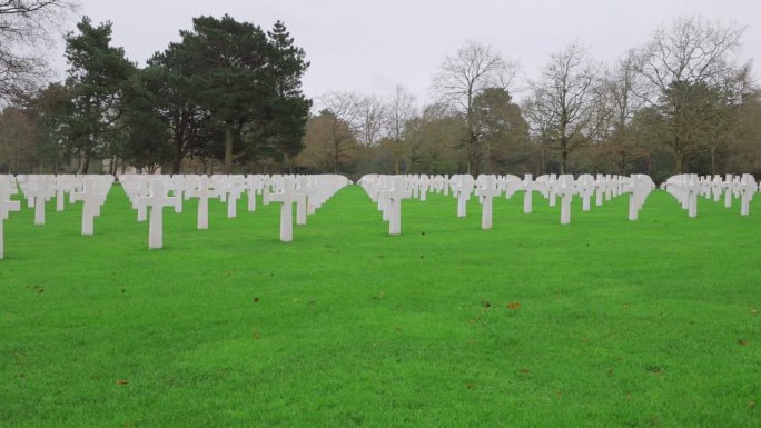 阵亡美国士兵公墓，法国，诺曼底，奥马哈海滩。高品质4k画面