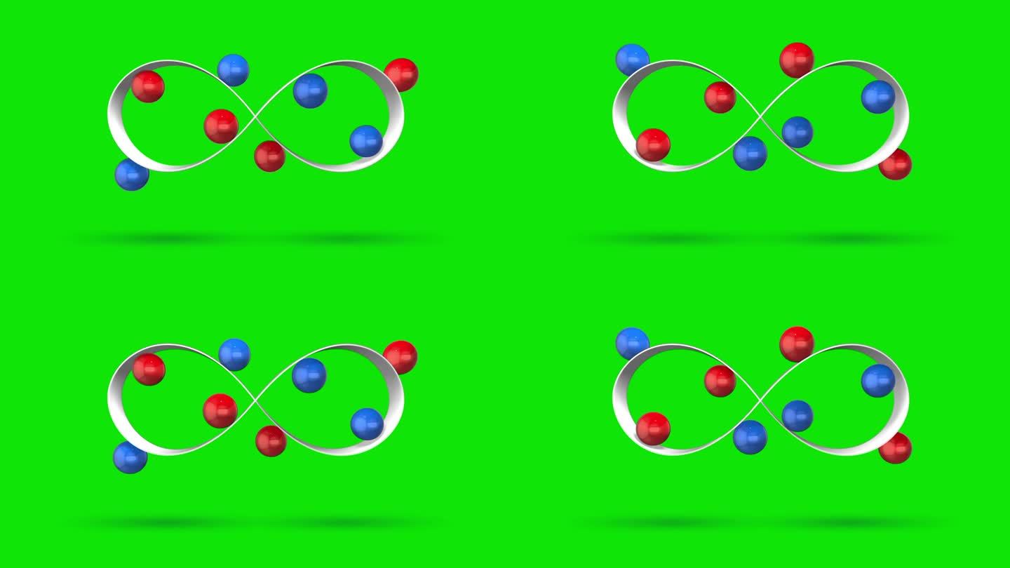 球在色度键表面上滑动波线的可循环3d渲染动画。无缝循环3d动画。4k超高清分辨率。