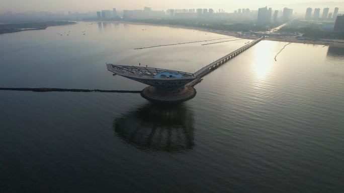 鲅鱼圈海景山海广场日出东海明珠观景台航拍