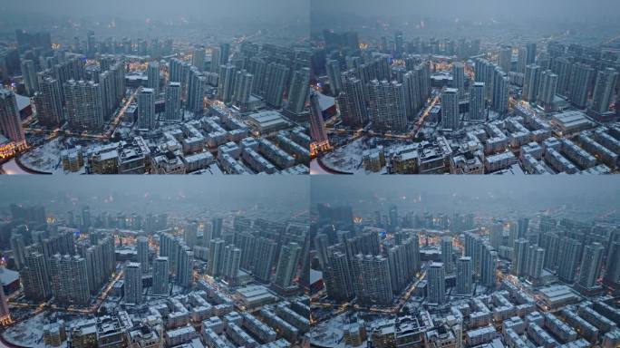 中国黑龙江哈尔滨住宅小区雪景航拍