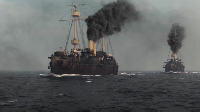 甲午战争北洋水师舰队定远号 镇远号航行