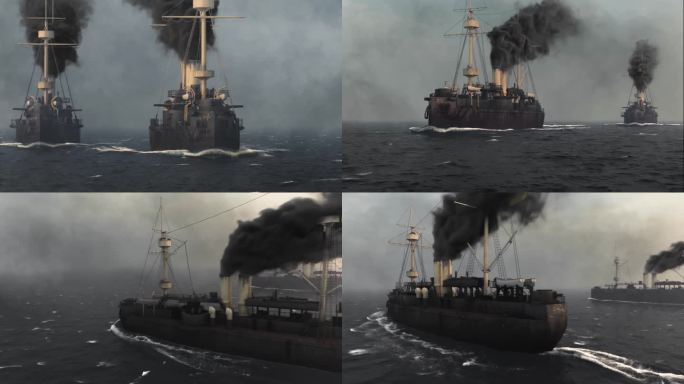 甲午战争北洋水师舰队定远号 镇远号航行