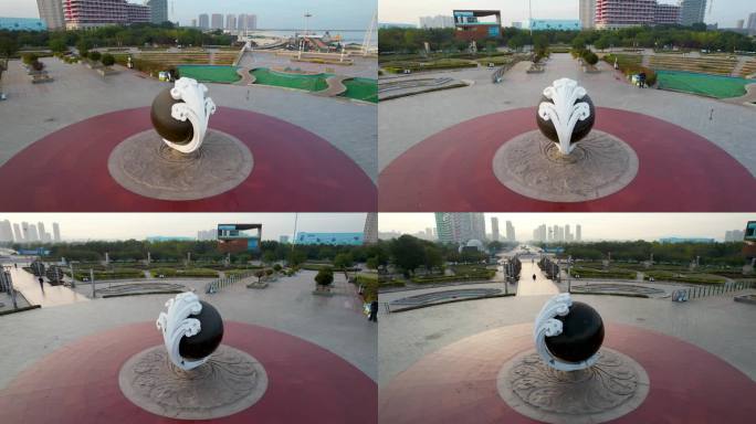 辽宁营口鲅鱼圈城市建筑风光山海广场航拍