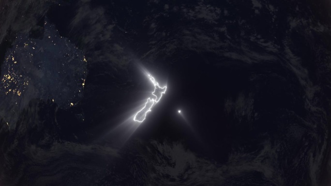 现实的地球夜间轨道和变焦发光边界新西兰