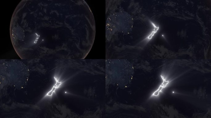 现实的地球夜间轨道和变焦发光边界新西兰