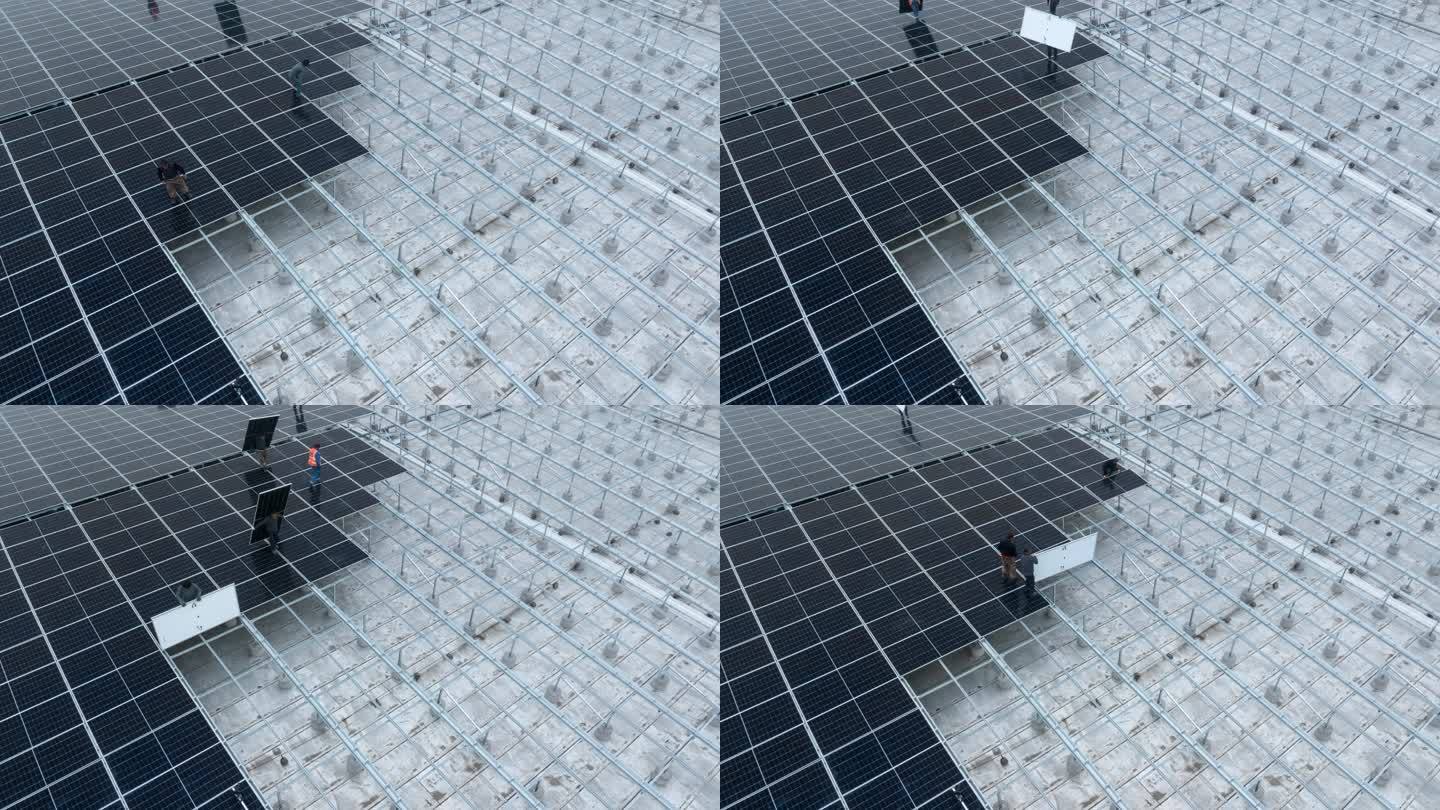 新能源太阳能光伏发电站面板安装延时摄影
