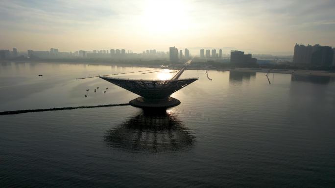 鲅鱼圈海景山海广场日出东海明珠观景台航拍