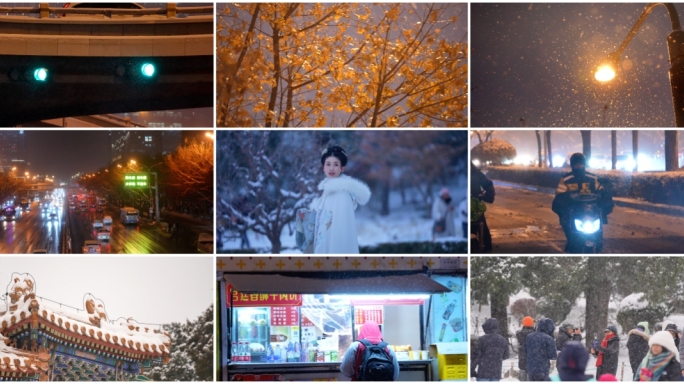 城市冬日雪景 街头行人车辆 城市生活