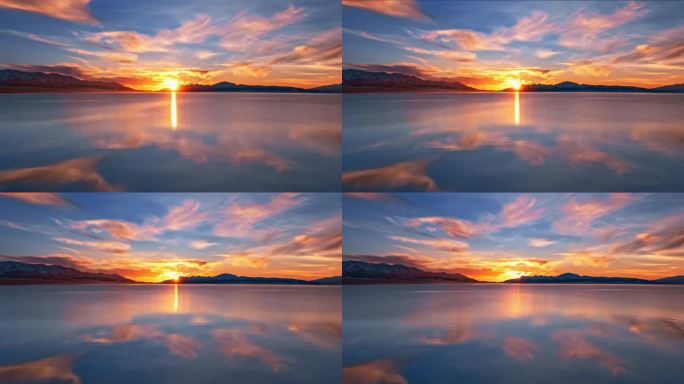 新疆赛里木湖唯美水面日落延时