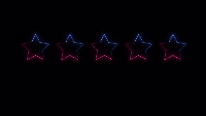 5星。霓虹灯的星星。动画霓虹灯5星标志。动画alpha通道透明背景。评级。