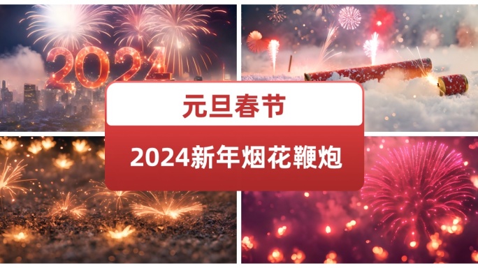 2024新年元旦春节烟花鞭炮 龙年中国风