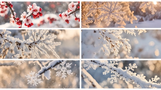 冬季唯美雾凇雪景雪地 雪地户外早晨太阳