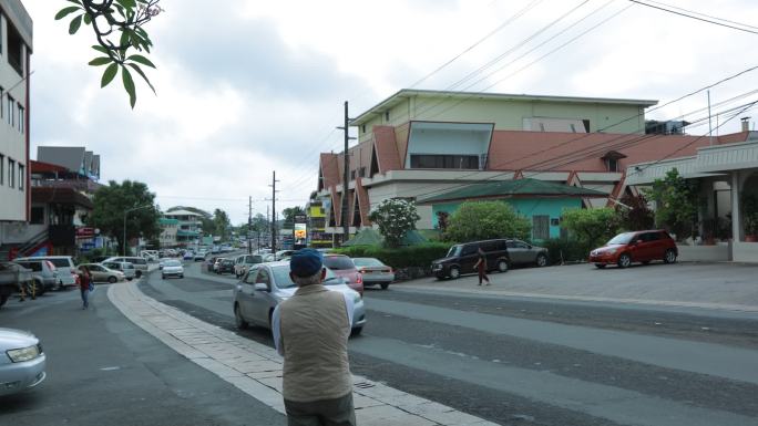 帕劳群岛帛琉国外街道汽车延时路拍国外风景