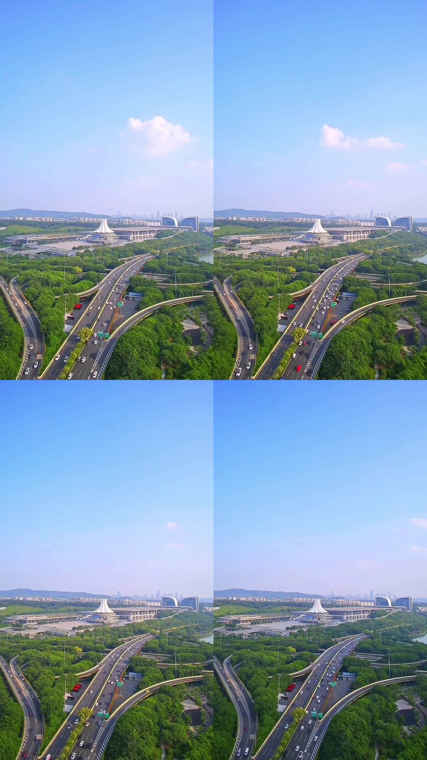 广西南宁国际会展中心蓝天白云竖屏延时