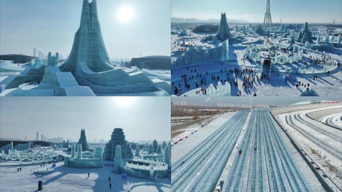 第25届哈尔滨冰雪大世界航拍4K视频素材