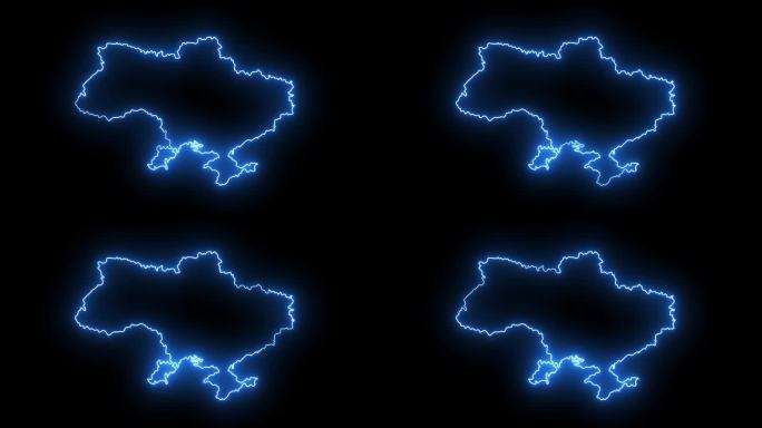 动画乌克兰地图图标与发光的霓虹灯效果