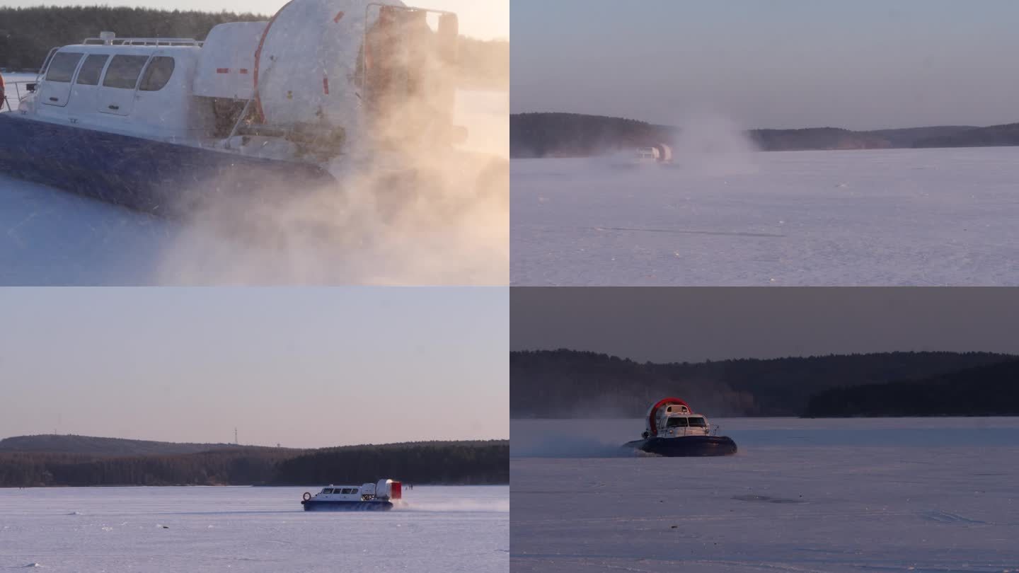 冰雪湖面的气垫船