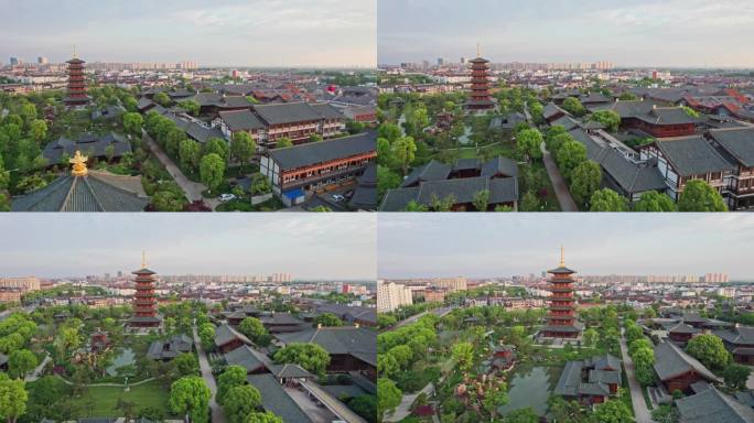 上海宝山区宝山寺航拍视角风光