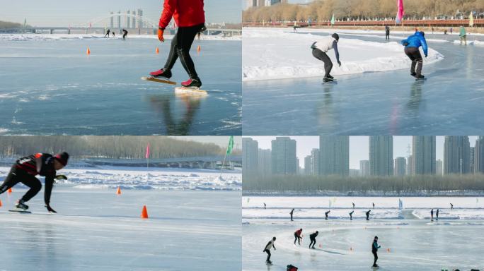 滑冰溜冰浇冰场东北冬季娱乐健身冬季