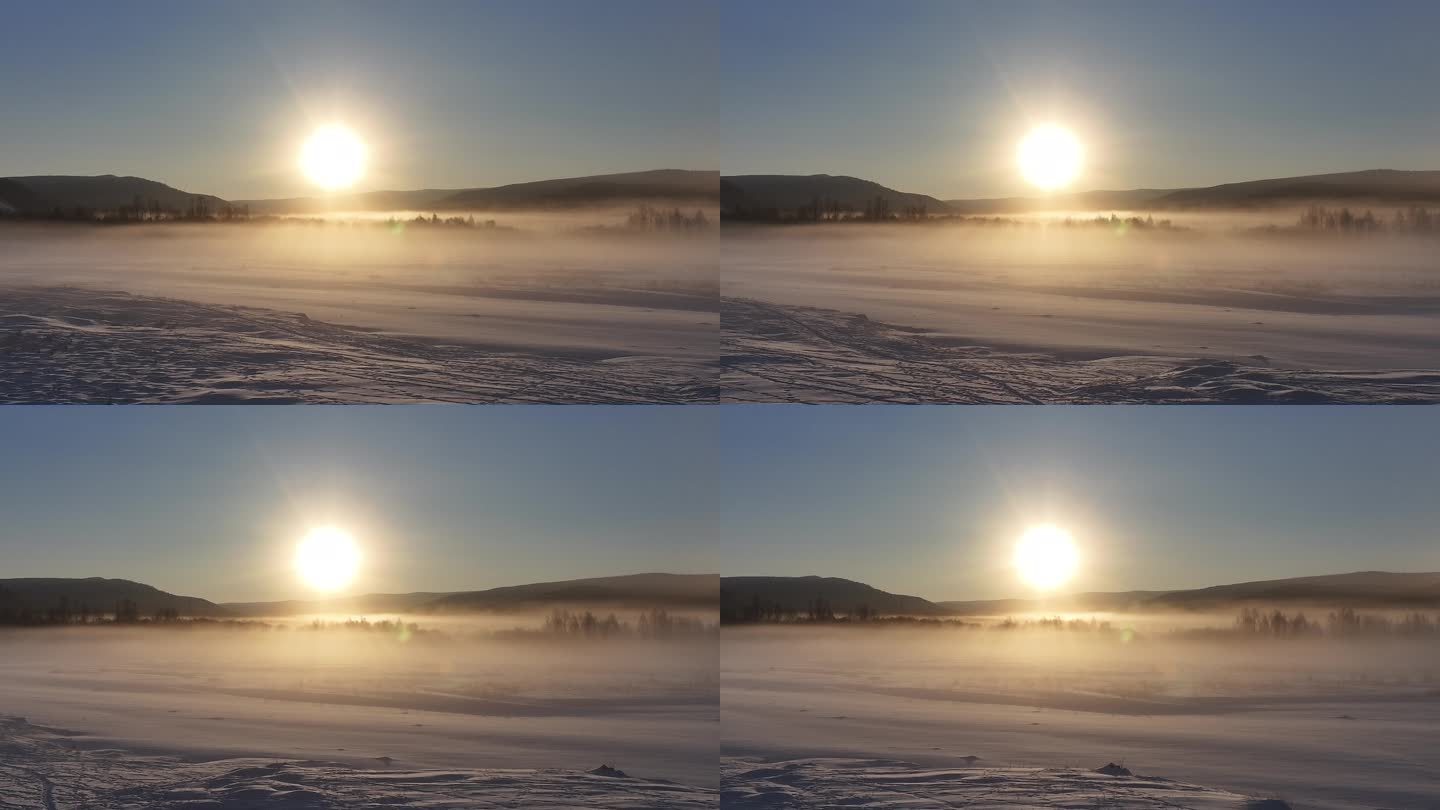 内蒙古大兴安岭冬季风光雾凇航拍