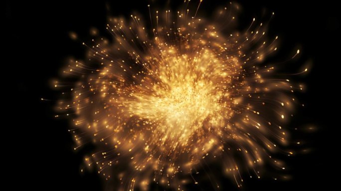 CG粒子运动背景金色曝光孤立在黑色宇宙尘埃上闪亮的恒星诞生新生命的概念