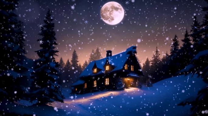 满月唯美童话小屋场景