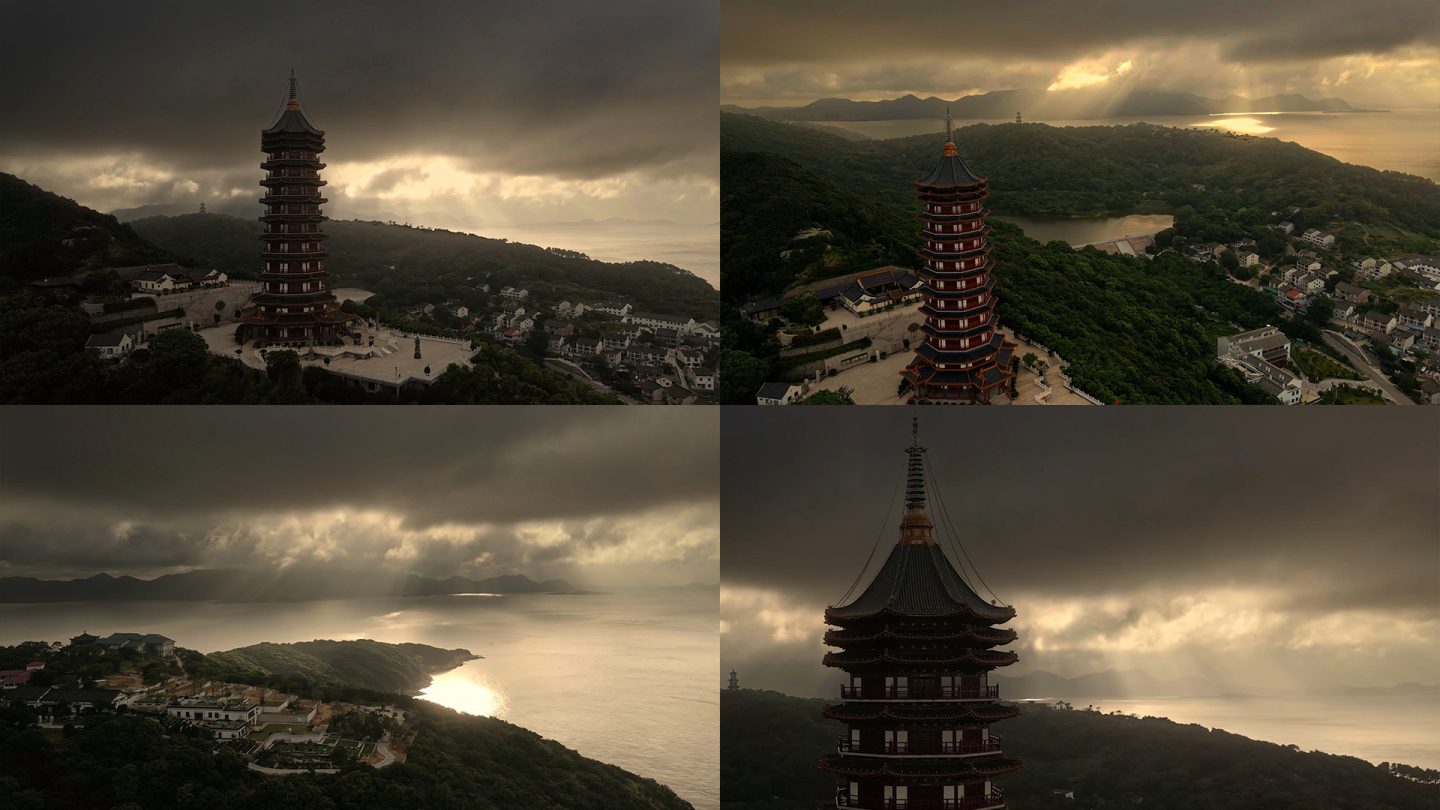 佛光寺院寺庙古建筑佛塔普陀山波光粼粼