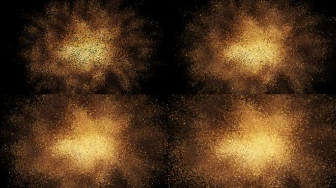CG粒子运动背景金色曝光孤立在黑色宇宙尘埃上闪亮的恒星诞生新生命的概念