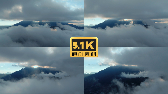 5K-云雾缭绕的山峰，山峰的丁达尔光