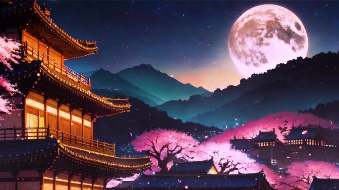 宫殿满月夜色场景