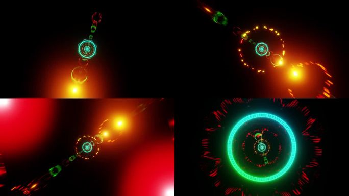 运动与光速在空间与彩色镜头耀斑vj循环3d渲染。设计元素为夜总会，迪斯科舞厅，舞蹈，音乐节，万花筒