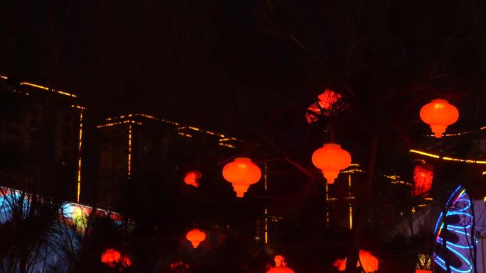 城市街景2024春节广场过年灯笼过节气氛