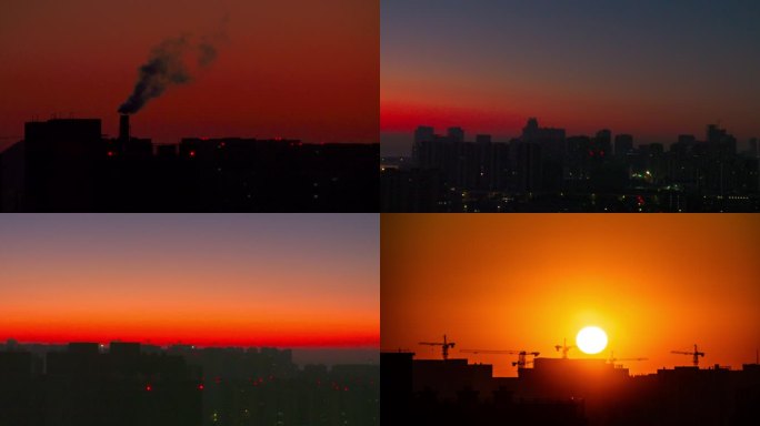 4K太阳升起 日出朝霞 城市早晨