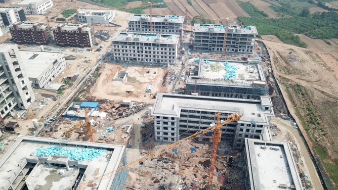 航拍学校建筑工地