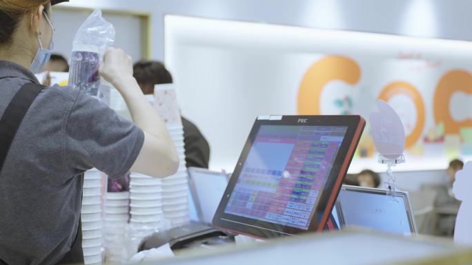 奶茶店 吧台取餐4k素材