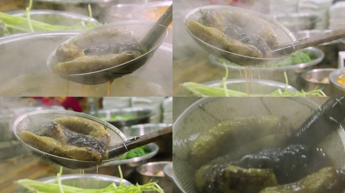 海参泡发烹饪从锅中捞起1