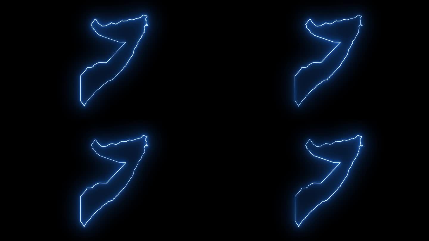 索马里地图图标的动画，带有发光的霓虹灯效果