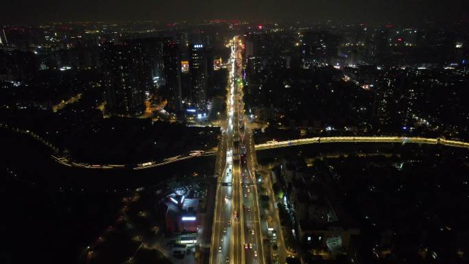 成都城市夜景交通东二环航拍