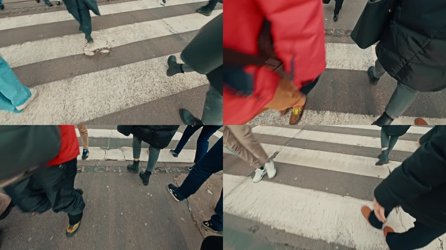 匈牙利布达佩斯，人们在人行横道上行走的低截面镜头