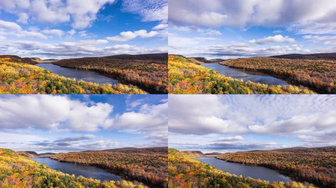 时间推移-俯瞰湖的云在高峰秋天的颜色