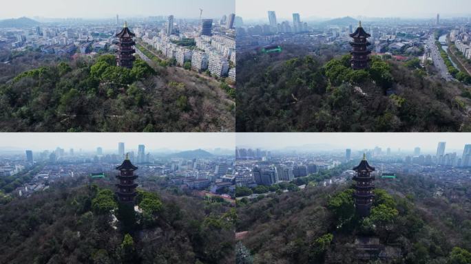 浙江绍兴迪荡新城和文笔塔航拍城市天际线