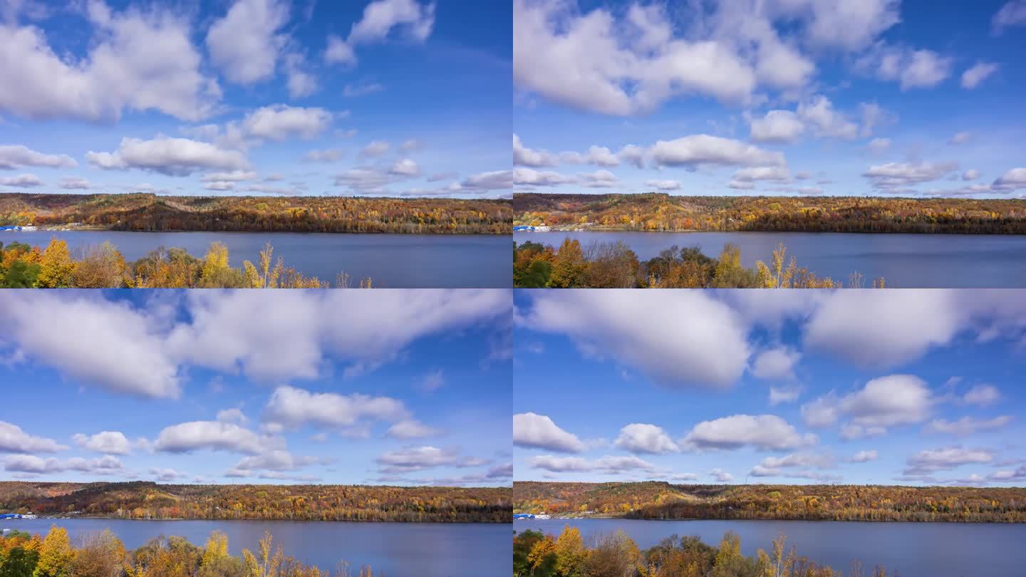 时间流逝-美丽的秋天景观在霍顿，上苏必利尔，密歇根州