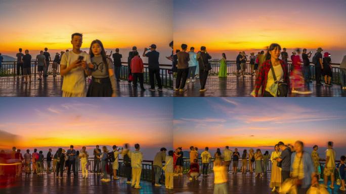 海南三亚鹿回头公园市民游客观赏日落人流