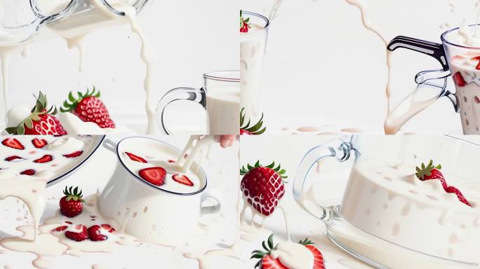 AI草莓牛奶 艺术广告 广告设计
