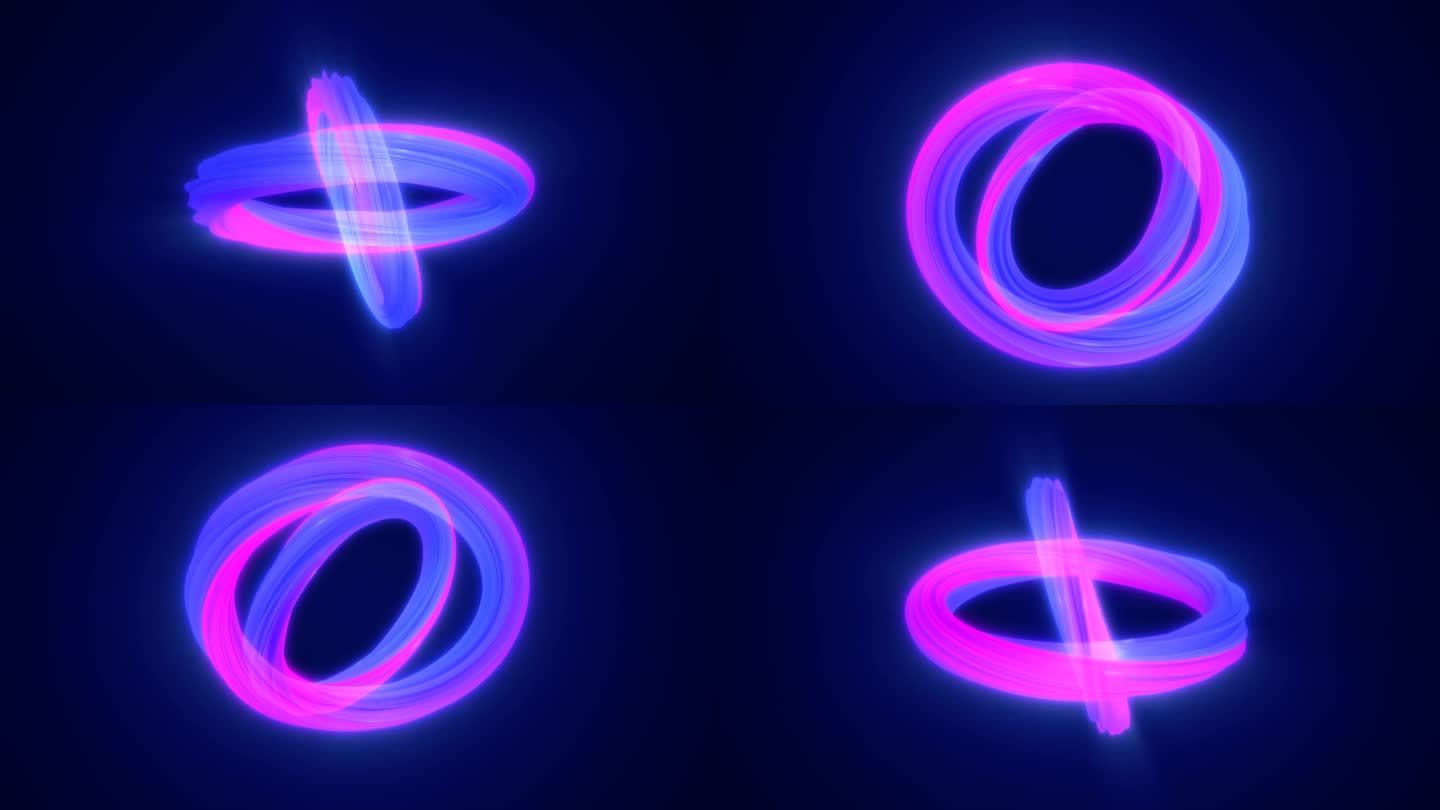 抽象的紫色能量魔法明亮发光的旋转线环，背景