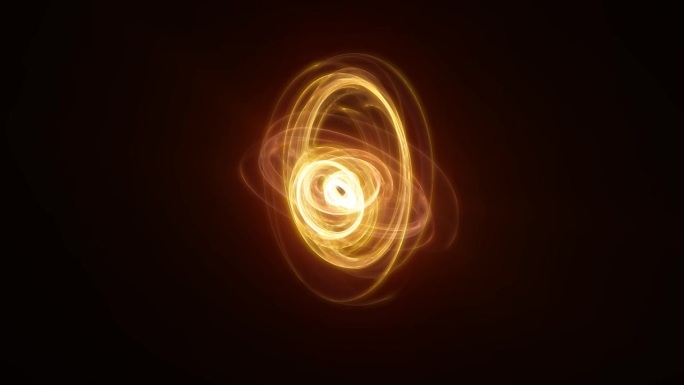 抽象的黄色环球体从能量魔术波烟圈和发光线在黑色背景