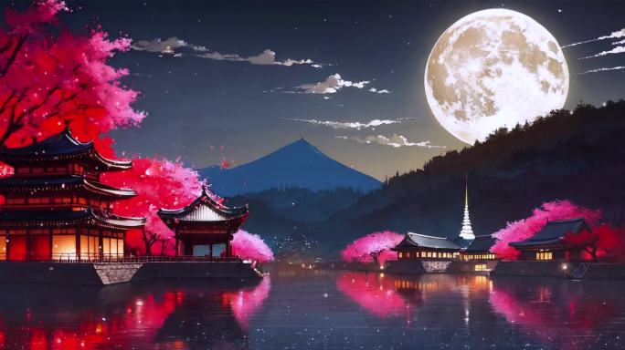 唯美月夜飞花场景